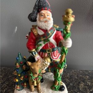 Holiday Santa and Reindeer Figurine - Red, Green, and Gold